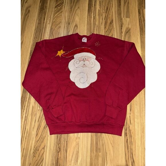 Jerzees Vintage Ugly Christmas Crewneck Sweatshirt Santa Red Unisex Large L - Picture 1 of 5